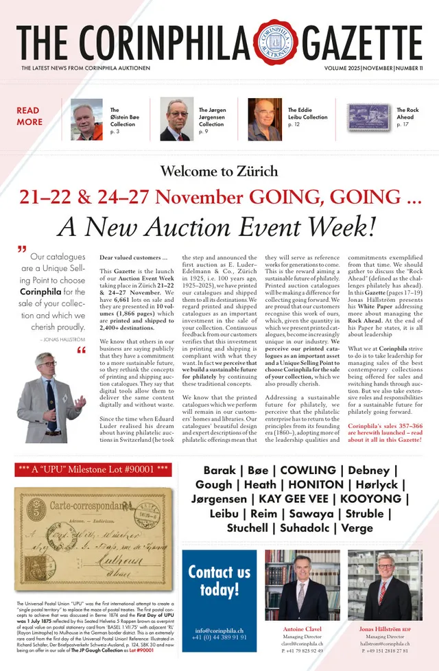 Titelseite: Corinphila Gazette, November 2025