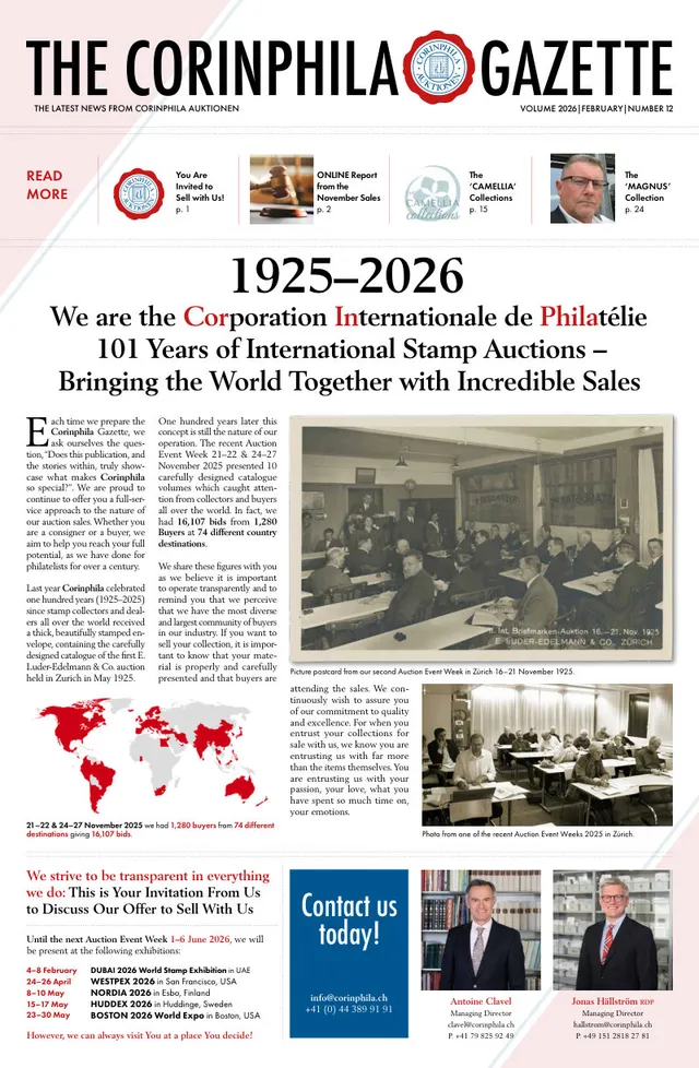 Titelseite: Corinphila Gazette, Februar 2026