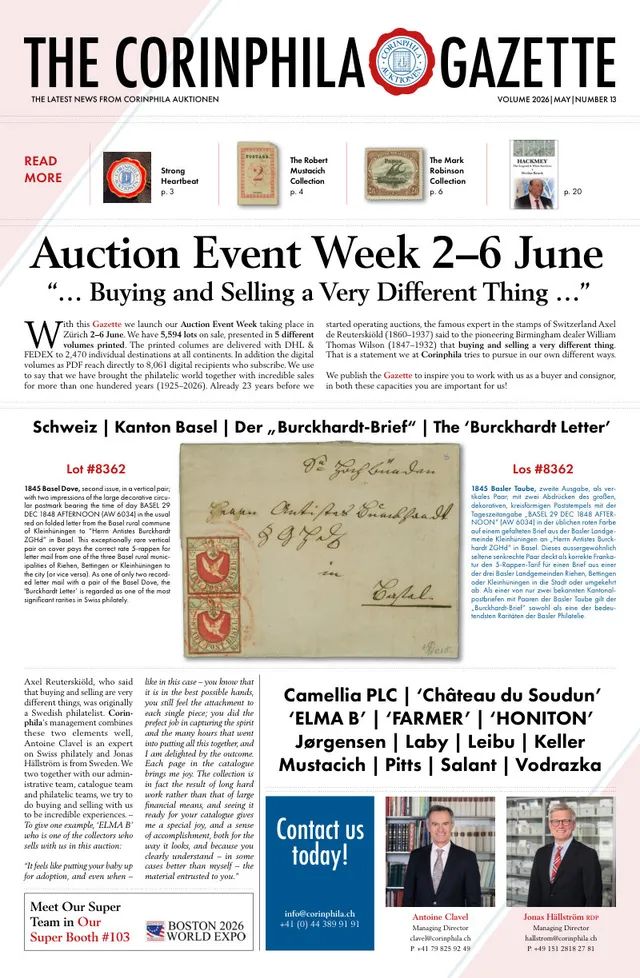 Titelseite: Corinphila Gazette, Mai 2026