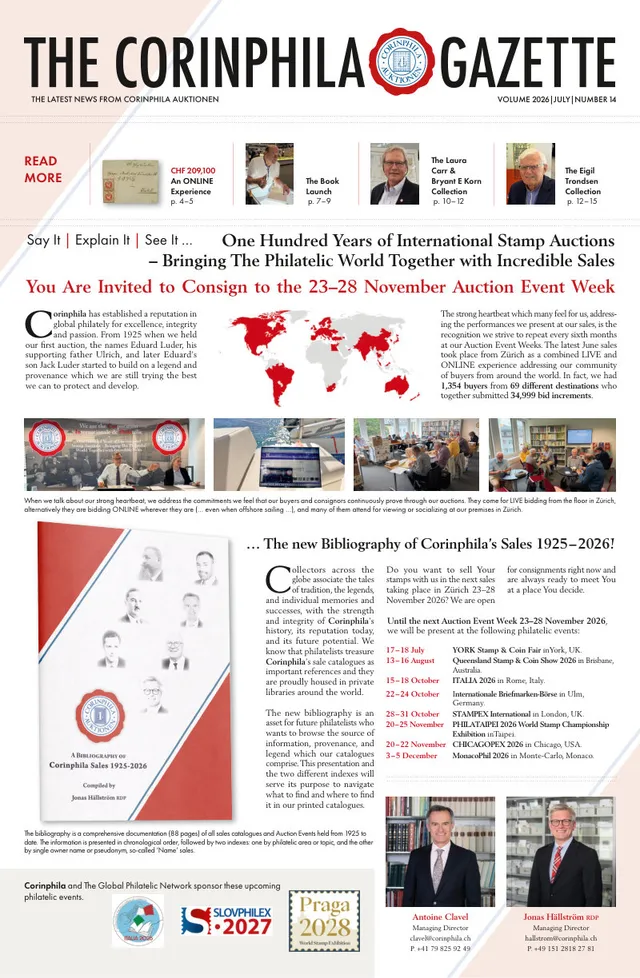 Titelseite: Corinphila Gazette, Juli 2026