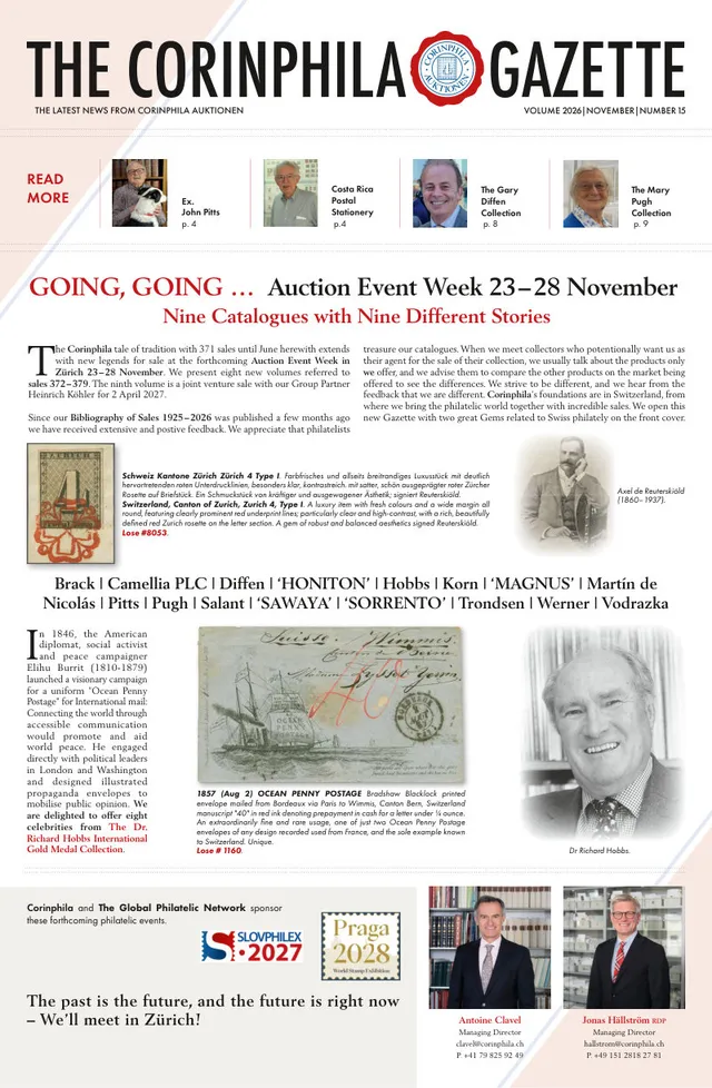 Titelseite: Corinphila Gazette, November 2026