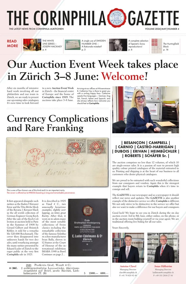 Titelseite: Corinphila Gazette, Mai 2024
