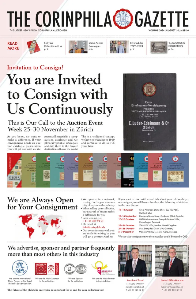 Titelseite: Corinphila Gazette, August 2024